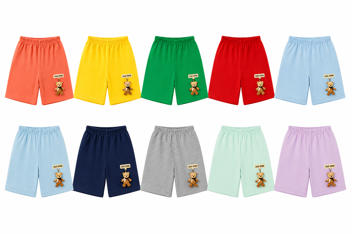 Boys' Cotton Shorts with Hanging Teddy Bear Patch 4-Pack (Random Color Selection)