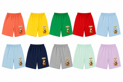 Boys' Cotton Shorts with Hanging Teddy Bear Patch 4-Pack (Random Color Selection)
