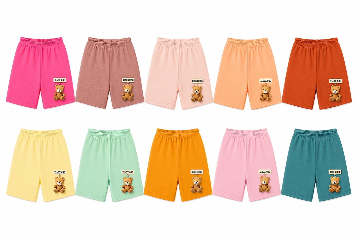 Boys' Cotton Shorts with Hanging Teddy Bear Patch 4-Pack (Random Color Selection)