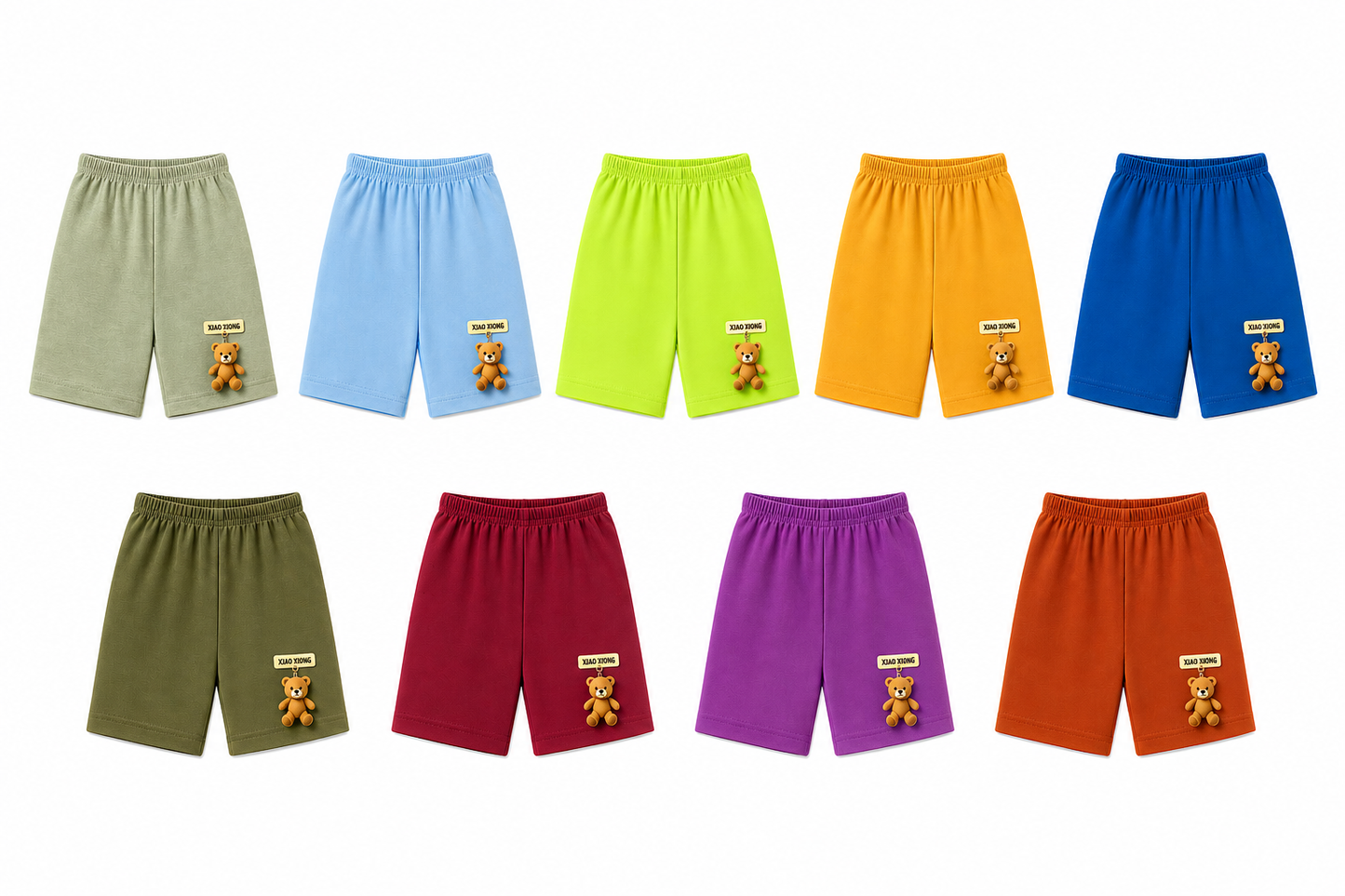 Boys' Cotton Shorts with Hanging Teddy Bear Patch 4-Pack (Random Color Selection)