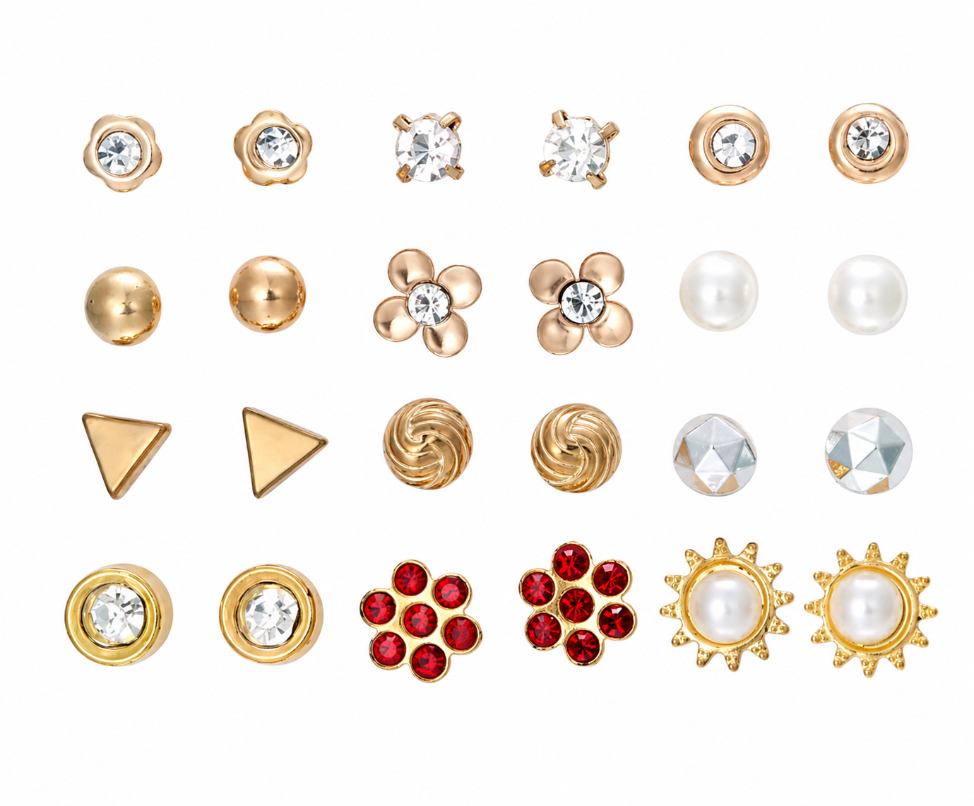 12-Pair Stud Earring Set – Mixed Shapes & Classic Designs