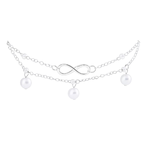 Double Layer Infinity Anklet with Pearl Charms – Gold or Silver Plated