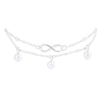 Double Layer Infinity Anklet with Pearl Charms – Gold or Silver Plated