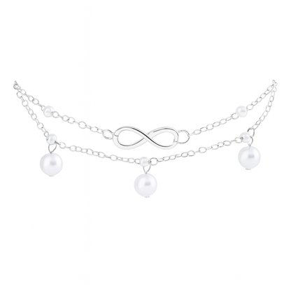 Double Layer Infinity Anklet with Pearl Charms