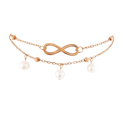 Double Layer Infinity Anklet with Pearl Charms – Gold or Silver Plated