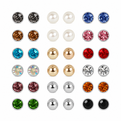 Crystal Stud Earring Set Multi Color Rhinestone Earrings 18 Pack Set