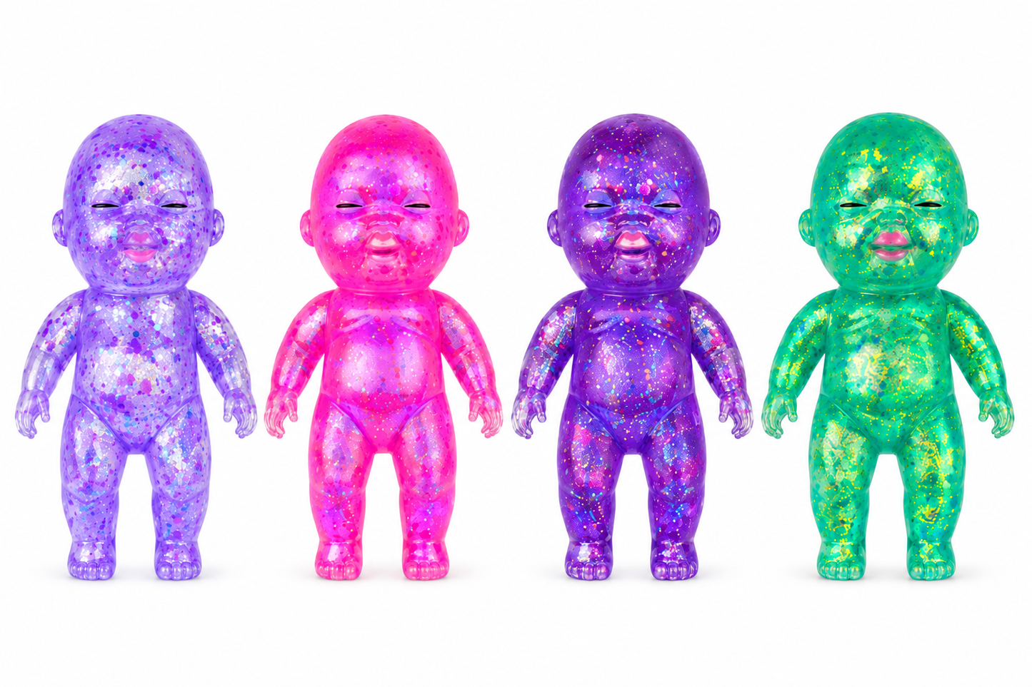 4-Piece Glitter Squishy Doll Set – Stretchy Sensory Squeeze Fidget Toys