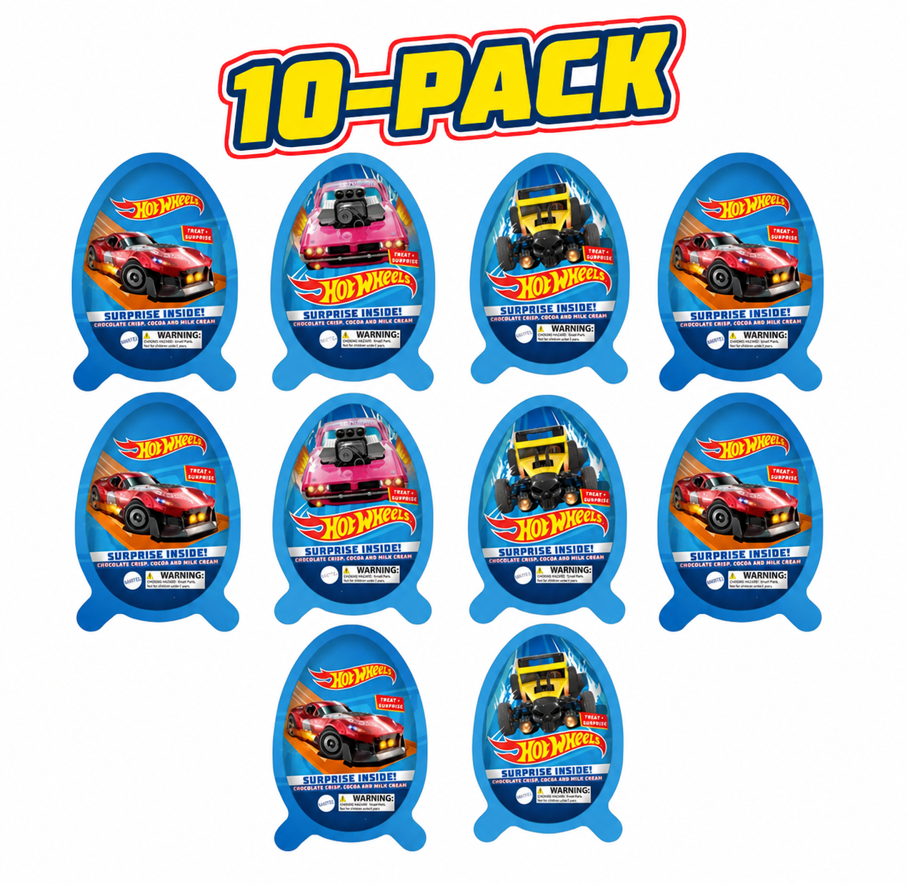 10-Pack Chocolate Candy Hot Wheels Fun Surprise Egg