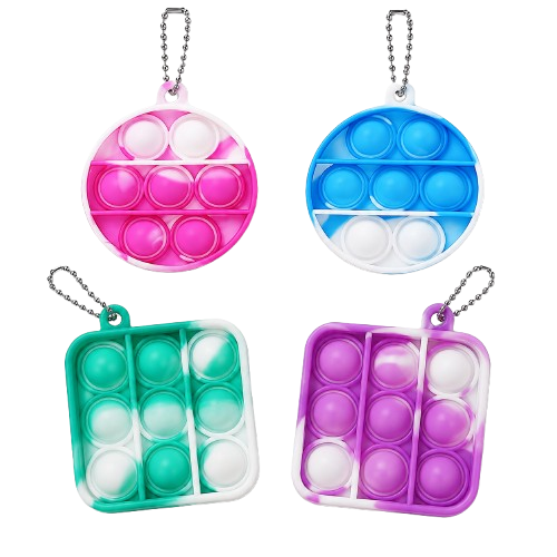 Mini Silicone Push Pop Bubble Fidget Toy Keychain – Compact 2" Round Design - 2 Pack