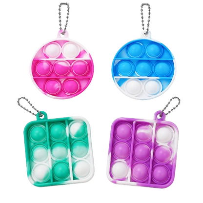 Mini Silicone Push Pop Bubble Fidget Toy Keychain – Compact 2" Round Design - 2 Pack