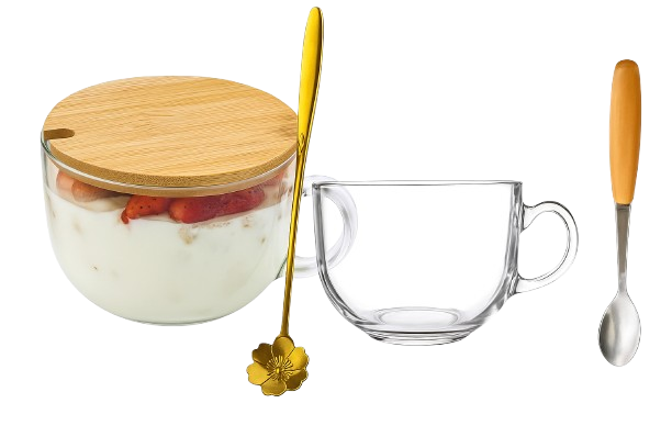 Glass Mug with Wooden Lid & Spoon