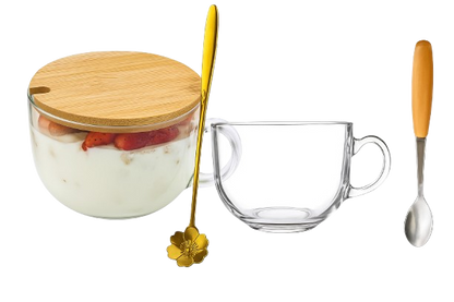 Glass Mug with Wooden Lid & Spoon