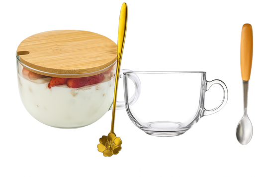 Glass Mug with Wooden Lid & Spoon
