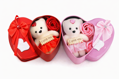 Teddy Bear Plush Heart Gift Set with Rose Artificial Flowers