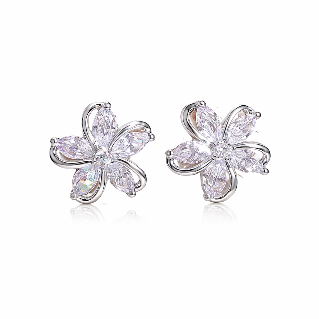 Floral Cubic Zirconia Stud Earrings for Women