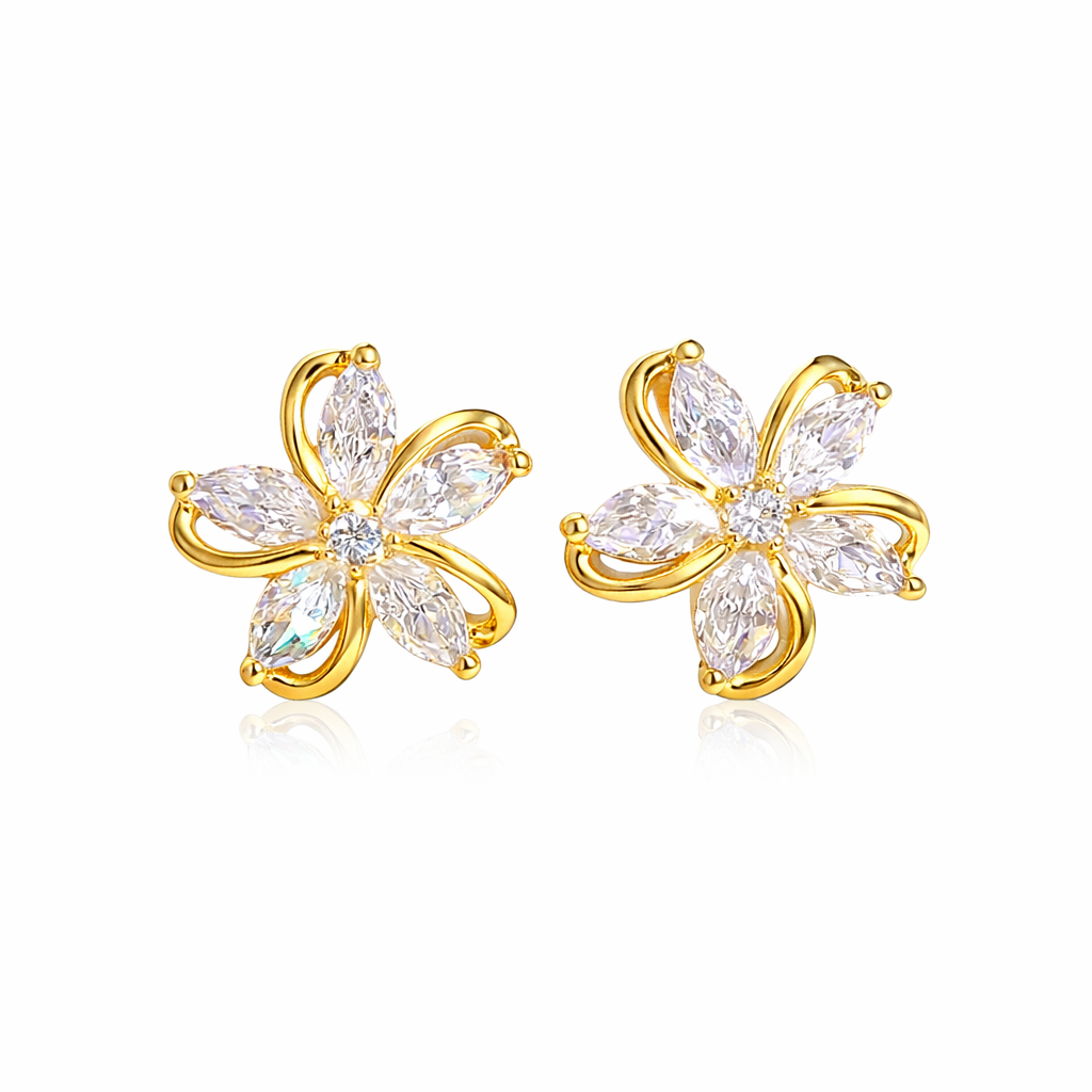 Floral Cubic Zirconia Stud Earrings for Women