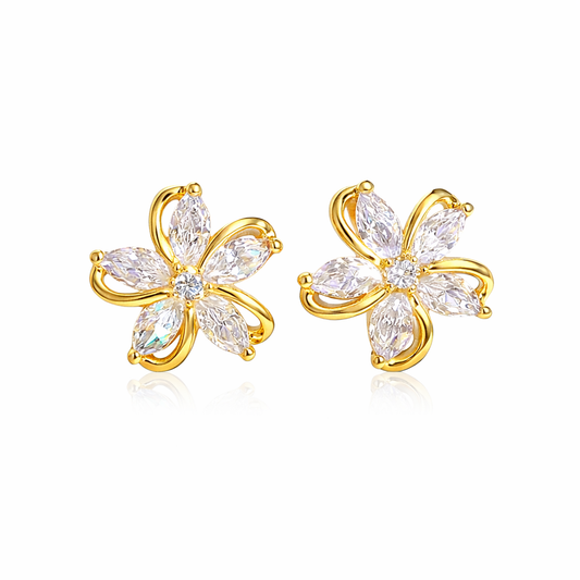 Floral Cubic Zirconia Stud Earrings for Women
