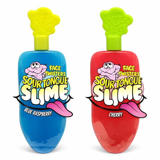 2-Pack Face Twisters Sour Tongue Slime Candy – Blue Raspberry & Cherry