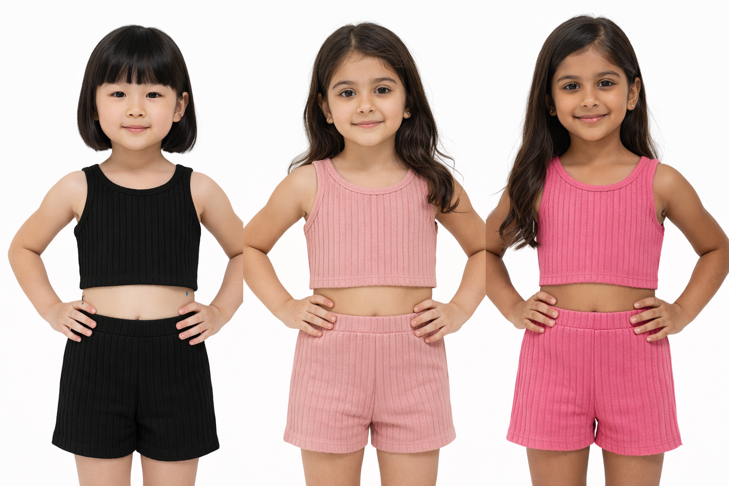 SHEIN Girls’ Ribbed Tank Top & Shorts 2-Piece Summer Set - SIZE 5Y-7Y