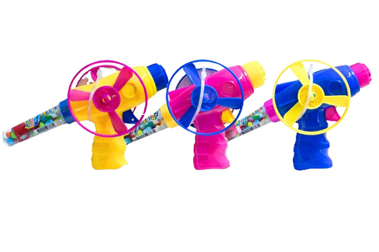 Albert’s Disc Launcher Toy with Candy Tube, 3-Pack Flying Disc Shooters for Kids, Assorted Colors