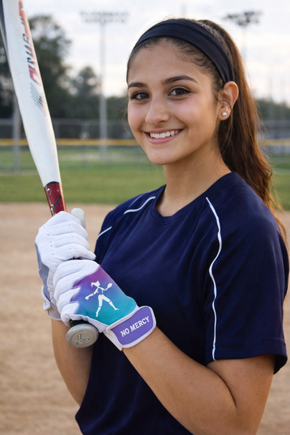 No Mercy Sports Adult Softball Batting Gloves – Teal/Purple & Gray/Black Performance Grip