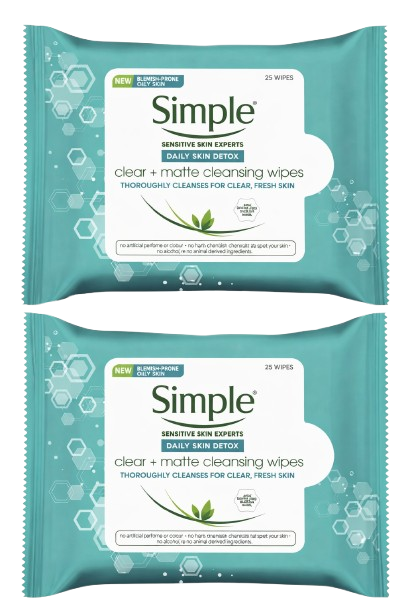 2-Pack Simple Daily Skin Detox Cleansing Wipes – 25 Count (50 Total Wipes)