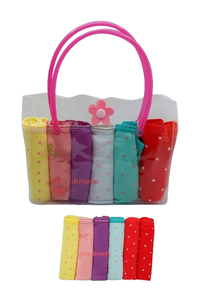 Girls' Cotton Briefs 6-Pack – Assorted Prints in Transparent Tote Bag