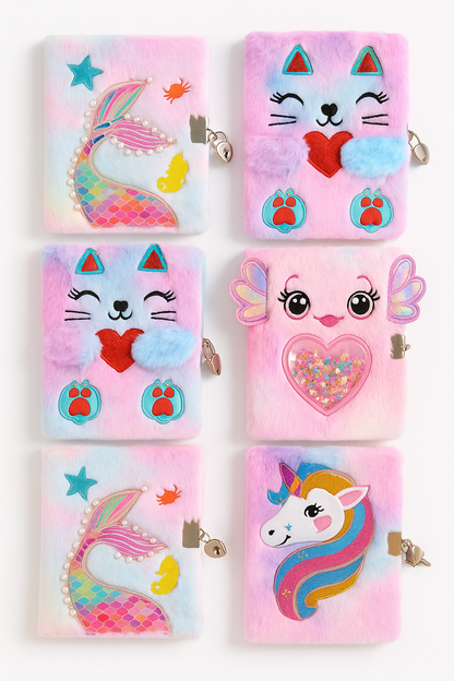 Plush Lock Diary Notebook for Girls – Cute Furry Journal with Lock