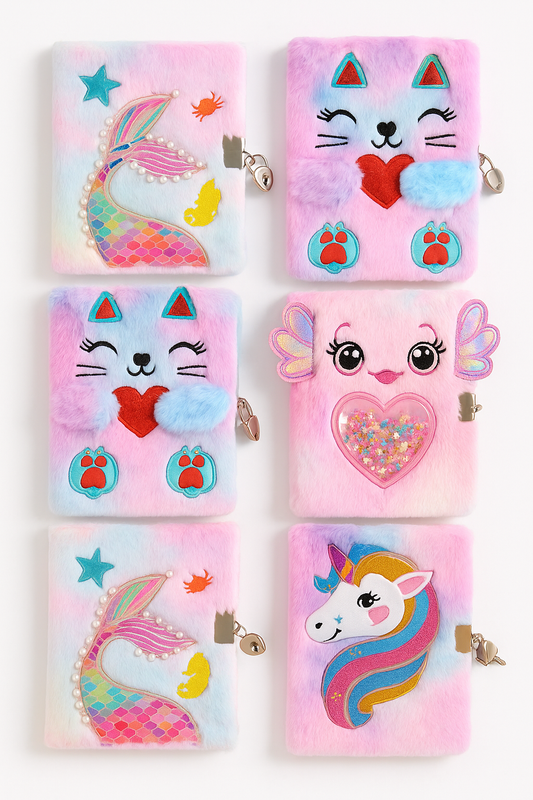 Plush Lock Diary Notebook for Girls – Cute Furry Journal with Lock