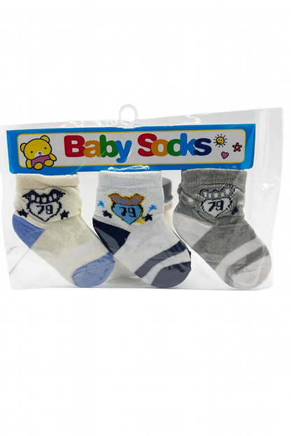 Assorted 3-Pair Baby Socks – Unisex Designs for Boys & Girls