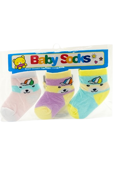 Assorted 3-Pair Baby Socks – Unisex Cartoon Designs (3–9 Months)
