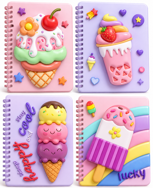 3D Cartoon Ice Cream Spiral Notebook