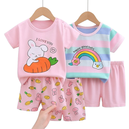 Girl's 2-Piece T-Shirt & Shorts Set – Rainbow & Bunny Prints (3–24 Months)