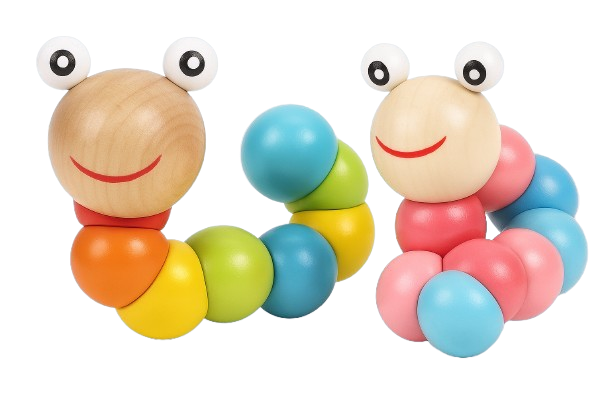 Safe Haven & CO Wooden Flexible Caterpillar Toy – Colorful Sensory Learning Toy