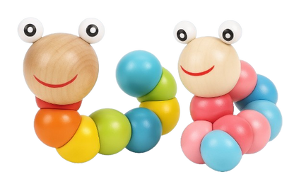 Safe Haven & CO Wooden Flexible Caterpillar Toy – Colorful Sensory Learning Toy