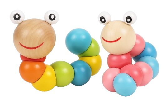 Safe Haven & CO Wooden Flexible Caterpillar Toy – Colorful Sensory Learning Toy