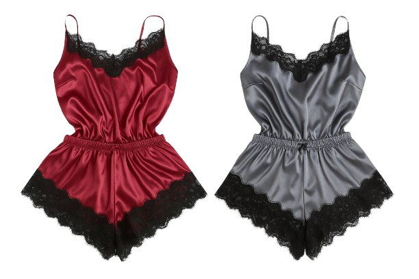 Women’s 2PC Satin Lace Pajama Set – Elegant Camisole & Shorts