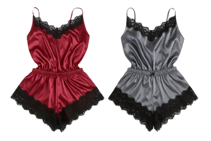 Women’s 2PC Satin Lace Pajama Set – Elegant Camisole & Shorts