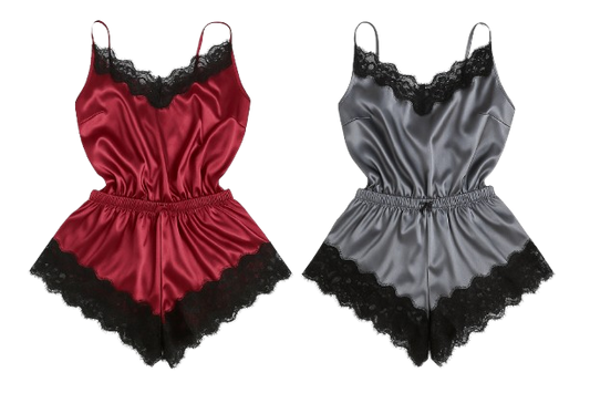 Women’s 2PC Satin Lace Pajama Set – Elegant Camisole & Shorts