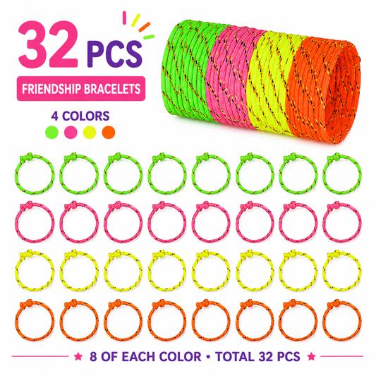32pcs Friendship Bracelet Set – Neon Rope Knot Bracelets