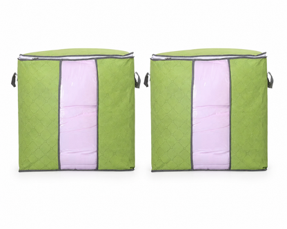 2-Pack Large Foldable Storage Bag with Handles – Transparent Front Window