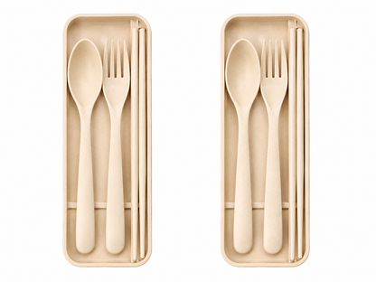 2-Pack Eco-Friendly Wheat Straw Portable Utensil Set – Compact Travel Cutlery Kit