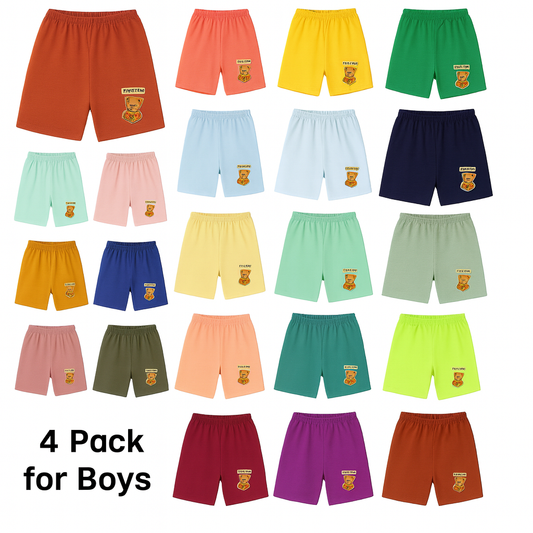 Boys’ Soft Cotton Bear Shorts – 4-Pack (Random Color Mix)