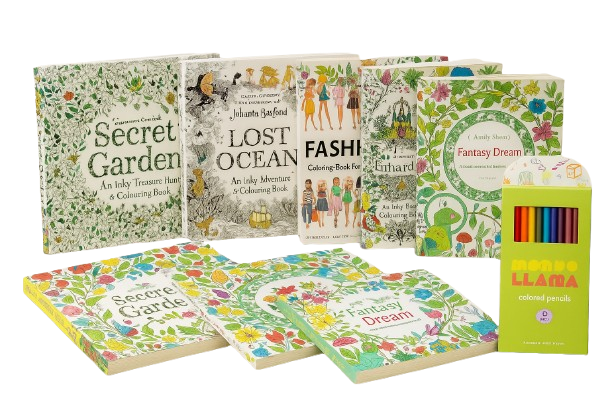 Zen Mandala & Mondo LLAMA Creative Escape Art Pack – 7 Coloring Books + Pencil Set