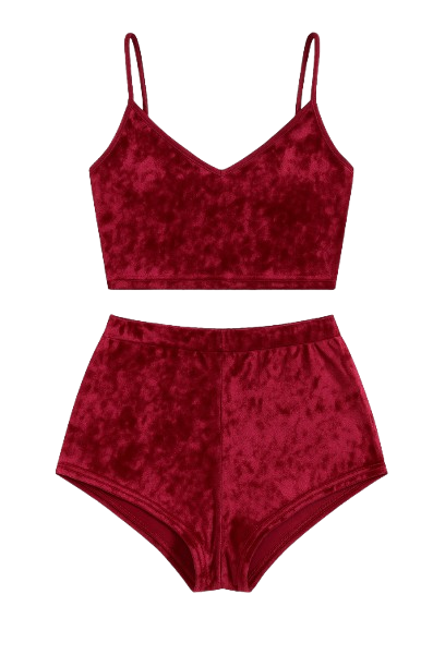 Women’s Velvet Halter Top and Shorts Sleepwear Set