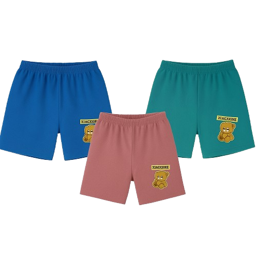 Children’s Cotton Shorts with Teddy Bear Patch 3-Pack