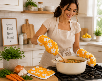 Heat-Resistant Cotton Oven Mittens Set