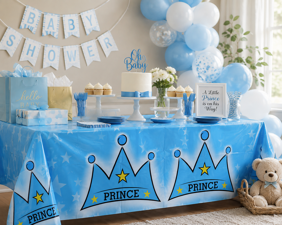 Disposable Plastic Party Tablecloth – Prince, Princess, Baby Shower Designs Designs