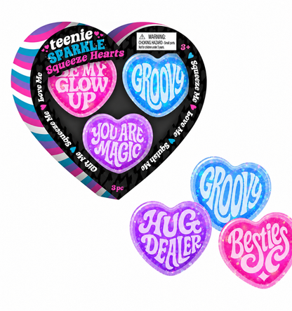 Teenie Sparkle Squeeze Hearts – 3-Pack - 1.5 Inches Mini Squishy Fidget Toys