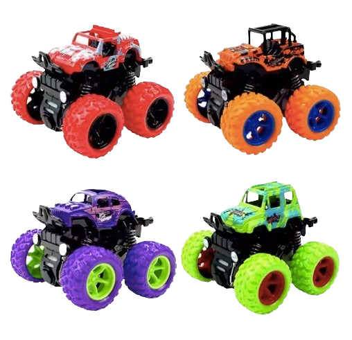 Safe Haven & CO Children's 4WD Inertia Stunt Monster Trucks – Pull-Back Off-Road Vehicle Toy
